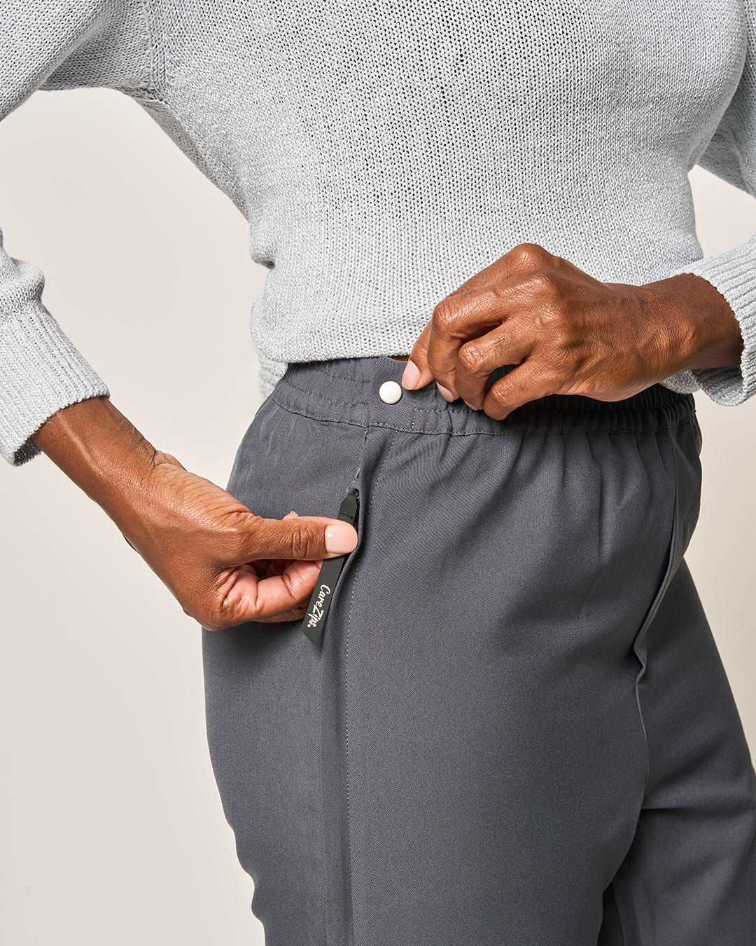 CareZips® Adaptive Pants in Grey | Front View#Slate Grey