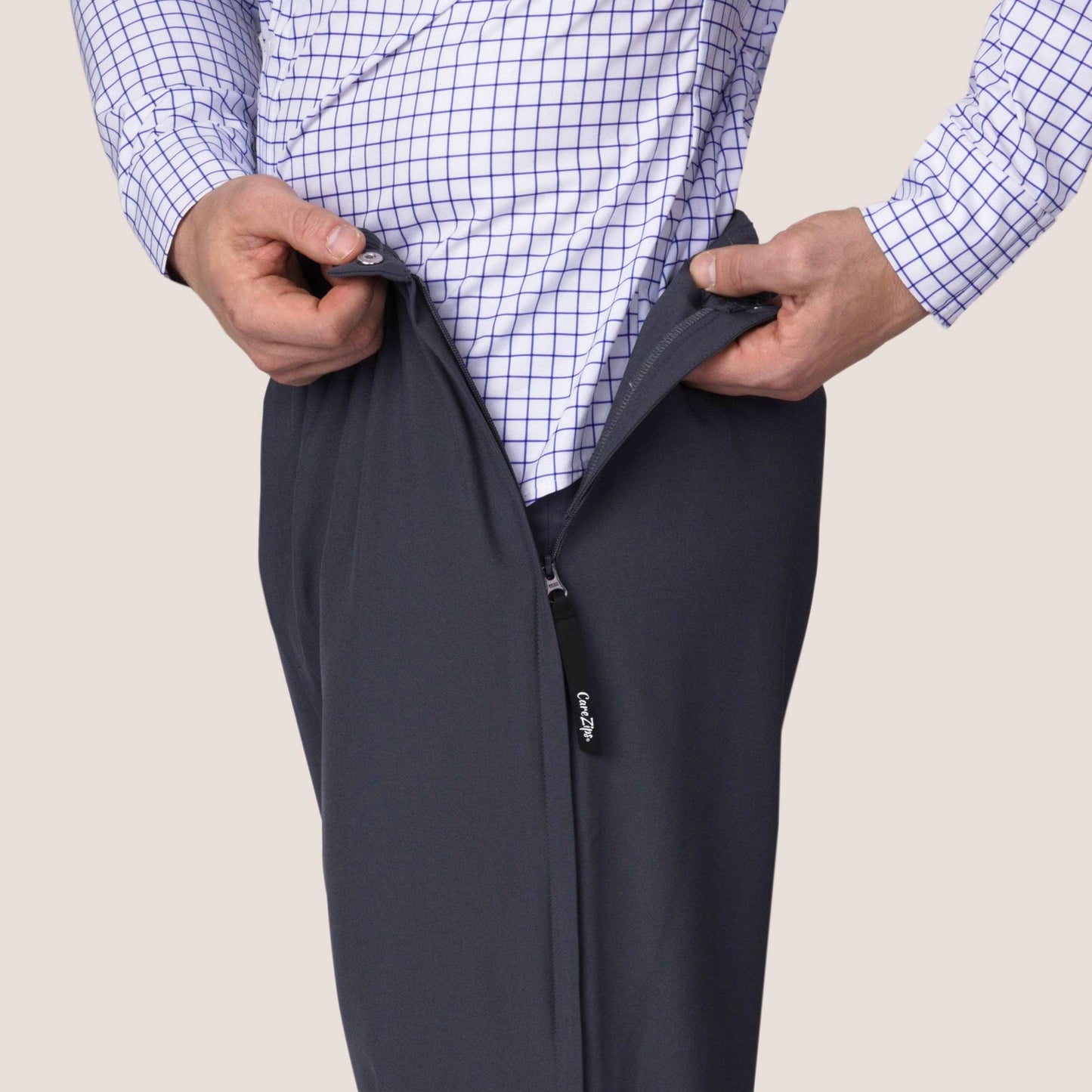 CareZips® Adaptive Pants for Men in Slate Grey | Side Zippers and Snaps Allow for Easier Access and Easier Dressing