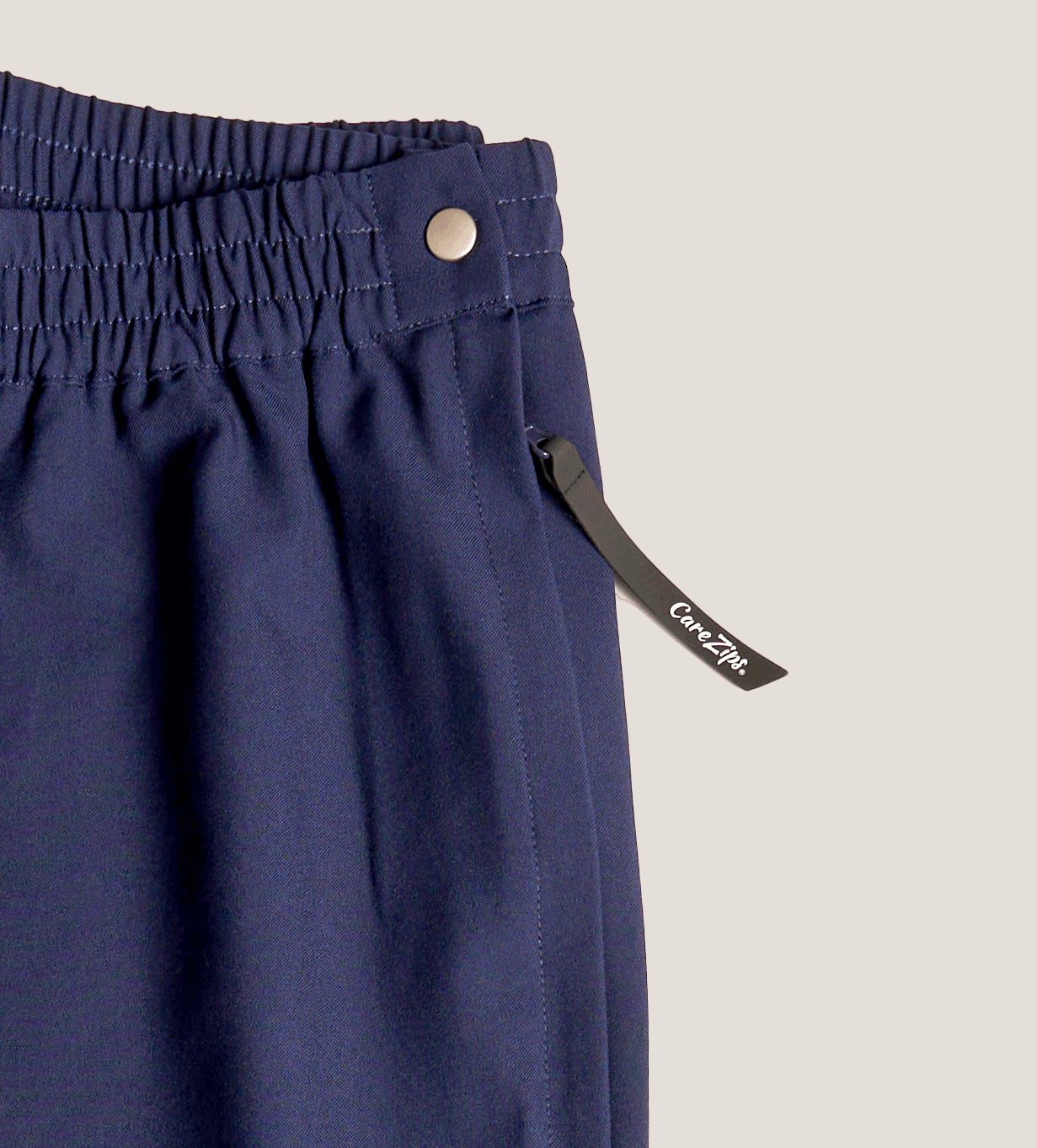 CareZips® Men's Adaptive Pants Joe & Bella in Navy | Extra Long Zipper Pull and Snaps
