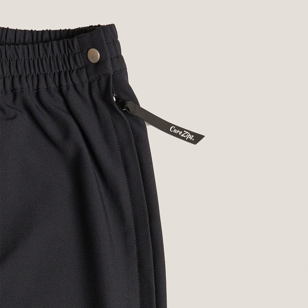 CareZips® Women's Adaptive Pants by Joe & Bella in Black | Close-Up View of Women's Adaptive Pants with Side Zipper with Extra Long Zipper Pull