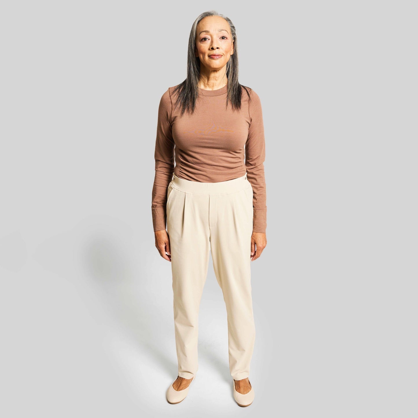 Everyday Adaptive Freedom Pant for Women by Joe & Bella in Khaki | Full Body Front View of Comfortable and Classic Women's Adaptive Slacks