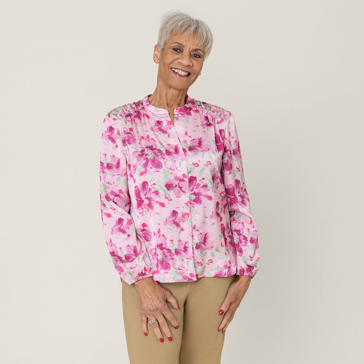 Joe & Bella Everyday Magnetic Button Blouse for Women#Pink Floral