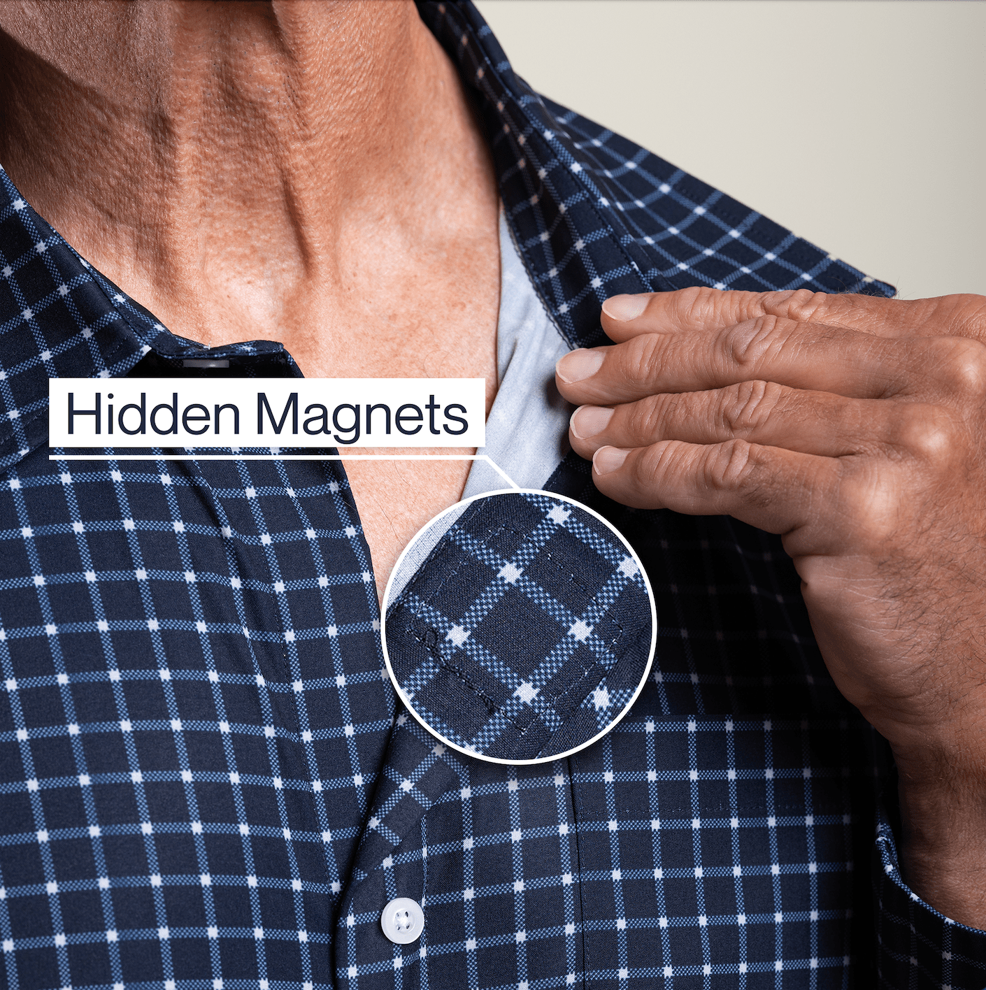 Joe & Bella Navy Check / S Magnetic Button-Down for Men | Relaxed-Fit#Navy Check