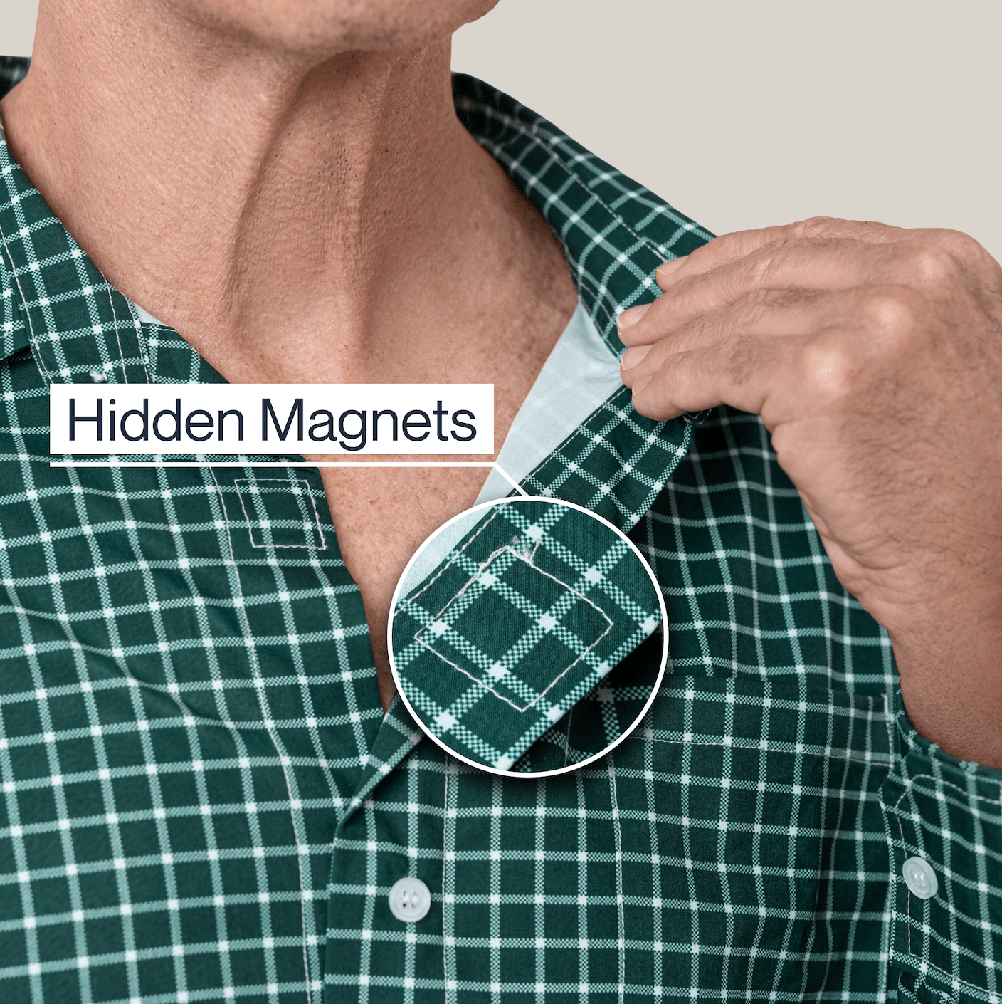 Joe & Bella Green Check / S Magnetic Button-Down for Men | Relaxed-Fit#Green Check