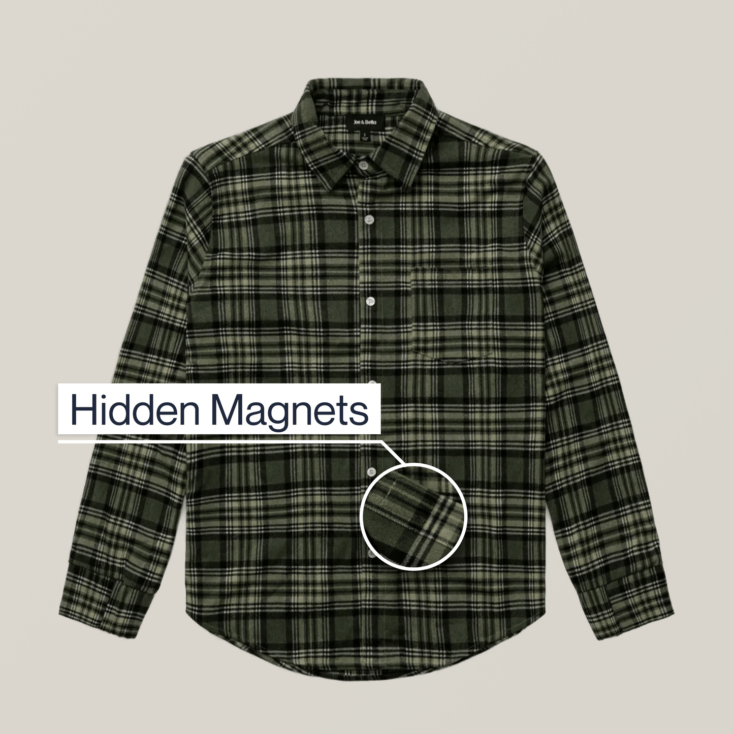 Joe & Bella Everyday Magnetic Flannel for Men #Green Plaid