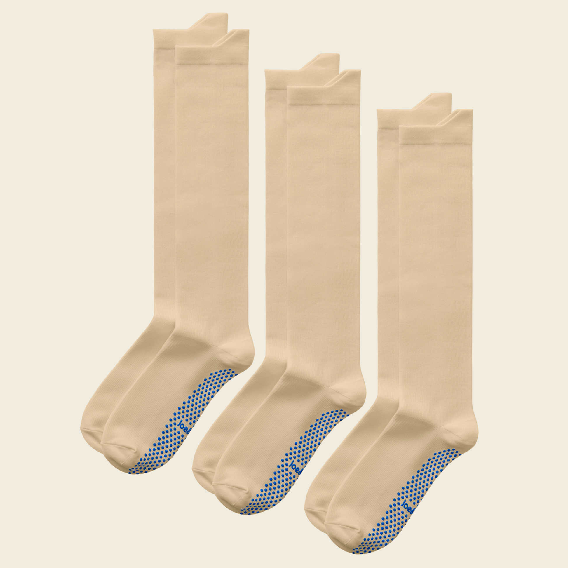 ["Joe & Bella Beige / REG Big-Grip No-Slip Compression Socks: 3-Pack ", "Beige"]