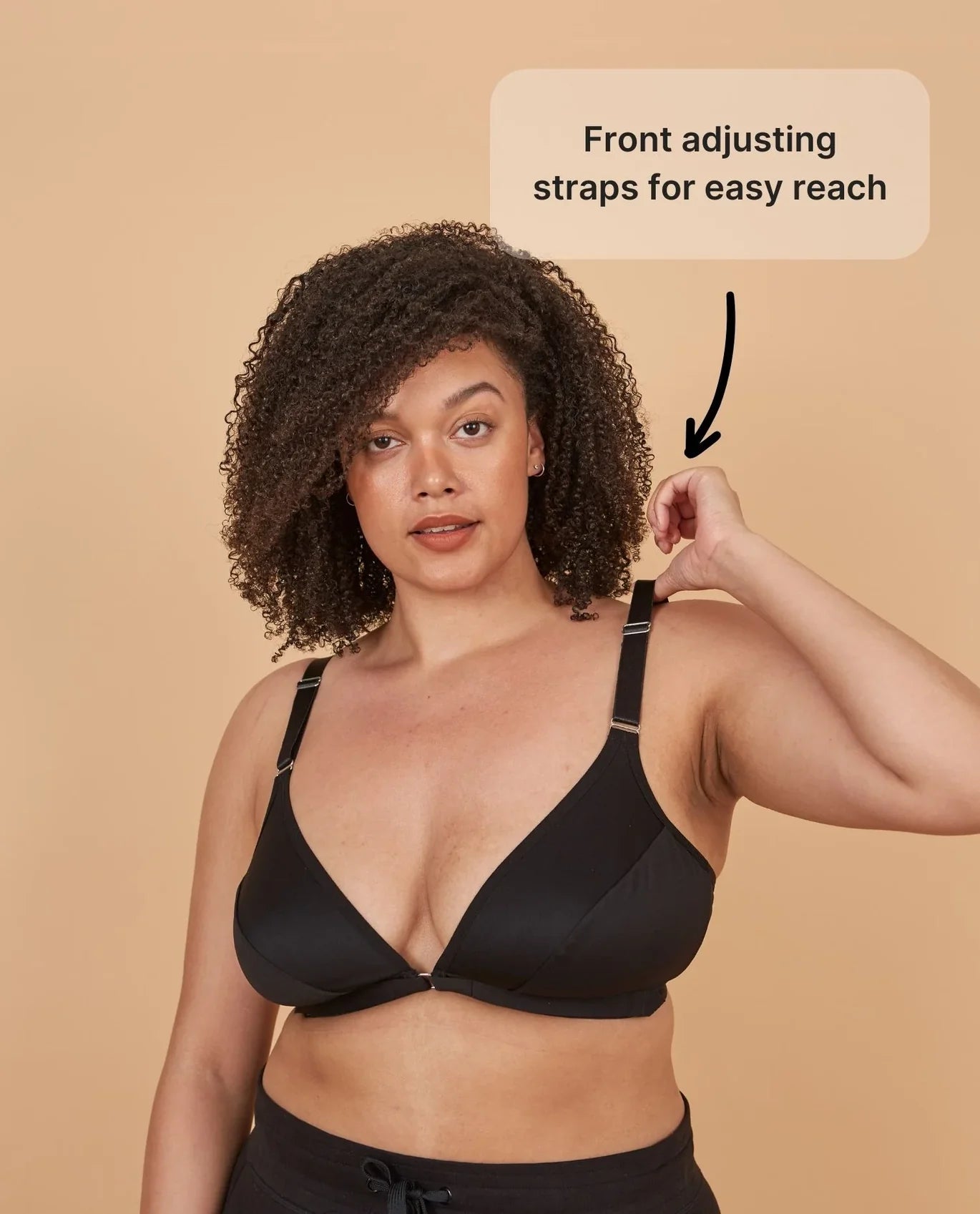 Black Adaptive Bras With Front Adjusting Straps