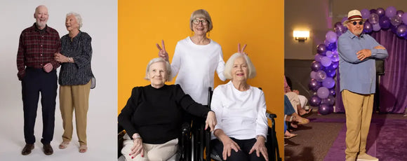 senior living residents wearing Joe & Bella's adaptive clothing for seniors
