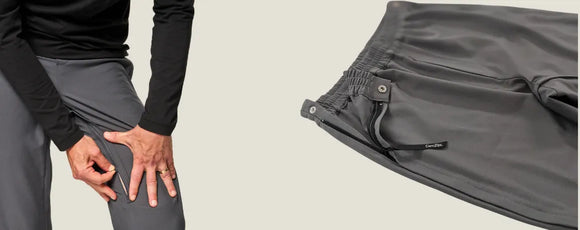 image of man opening the inseam zipper of his carezips adaptive pants by joe & bella