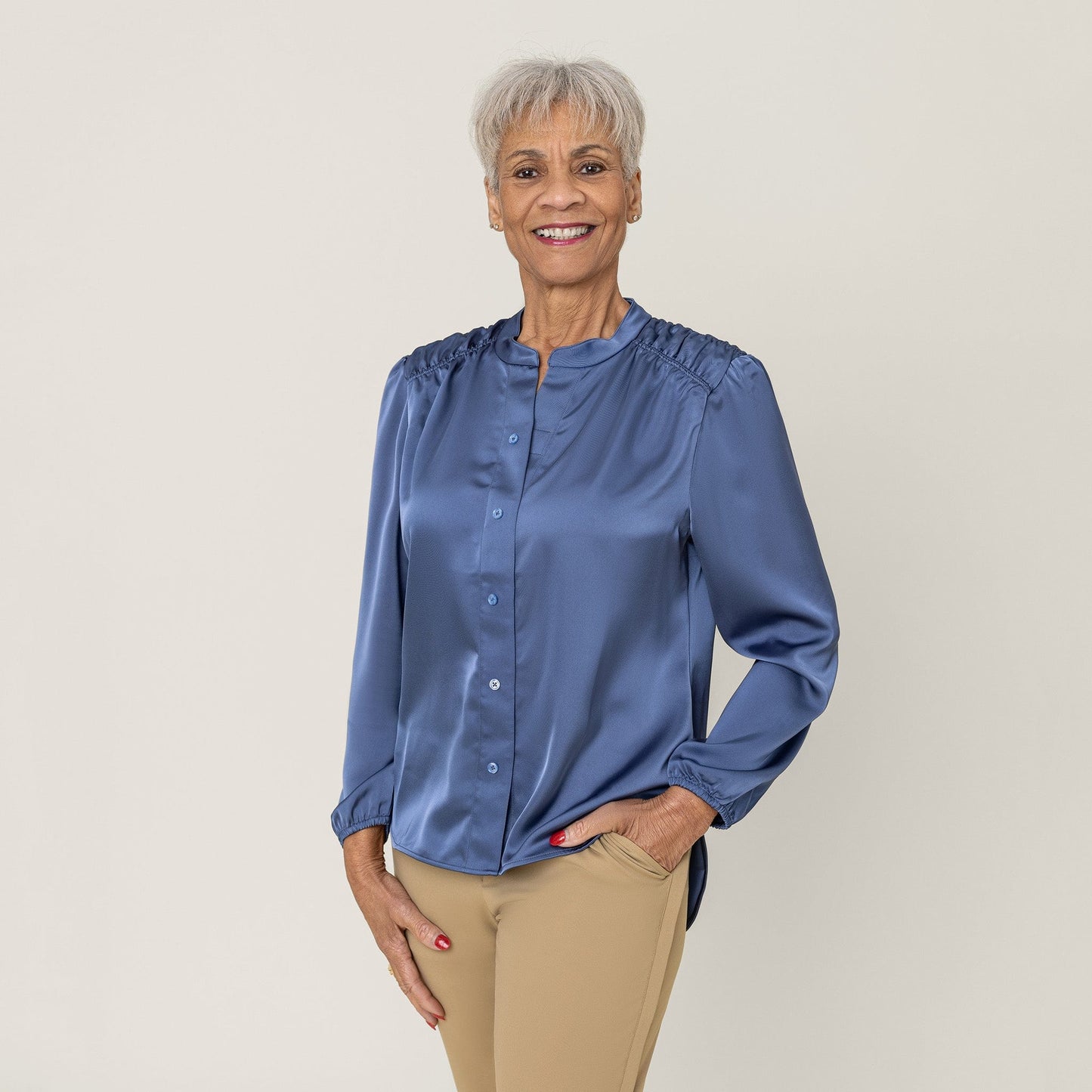 Joe & Bella Everyday Magnetic Button Blouse for Women #Slate Blue