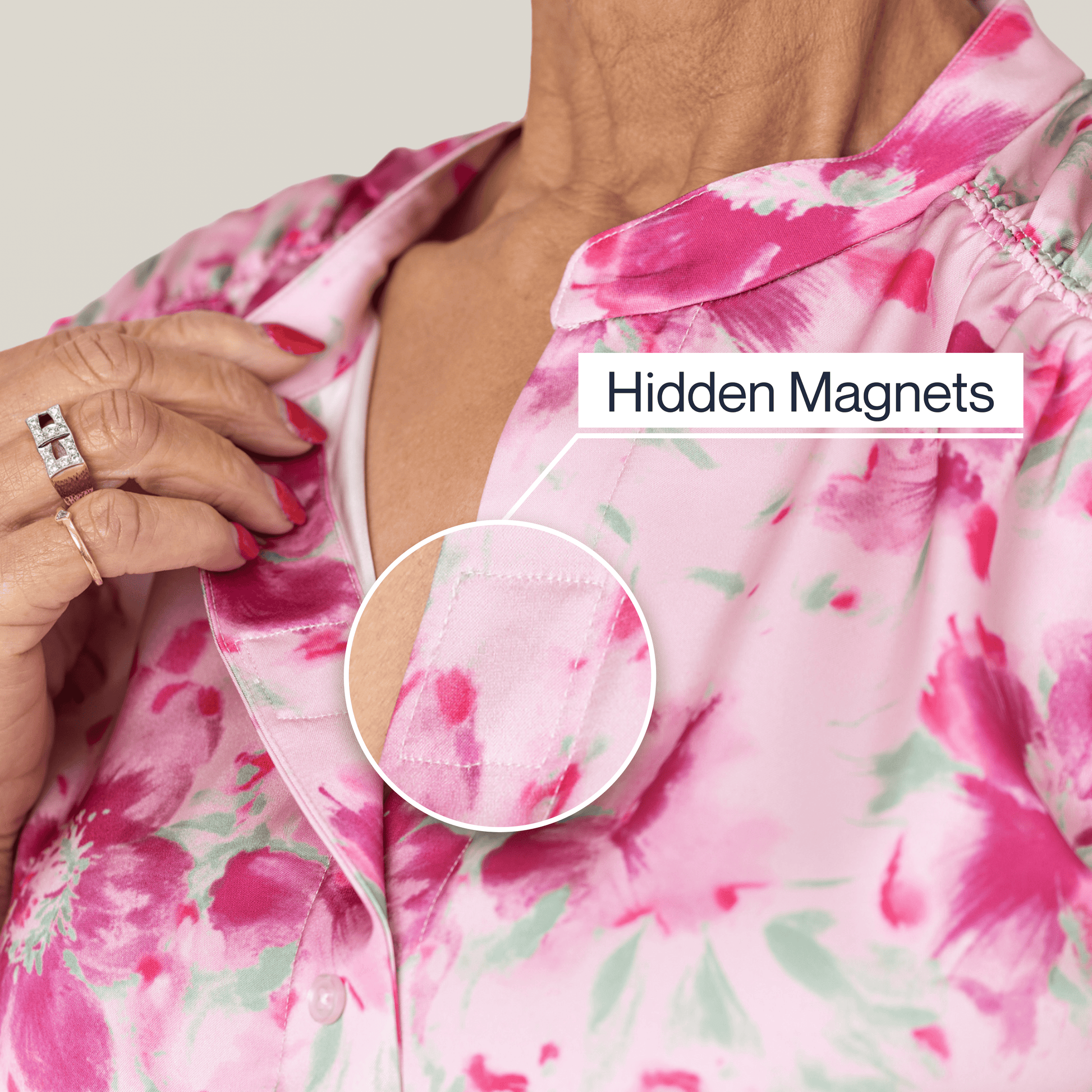 ["Joe & Bella Everyday Magnetic Button Blouse for Women ", "Pink Floral"]