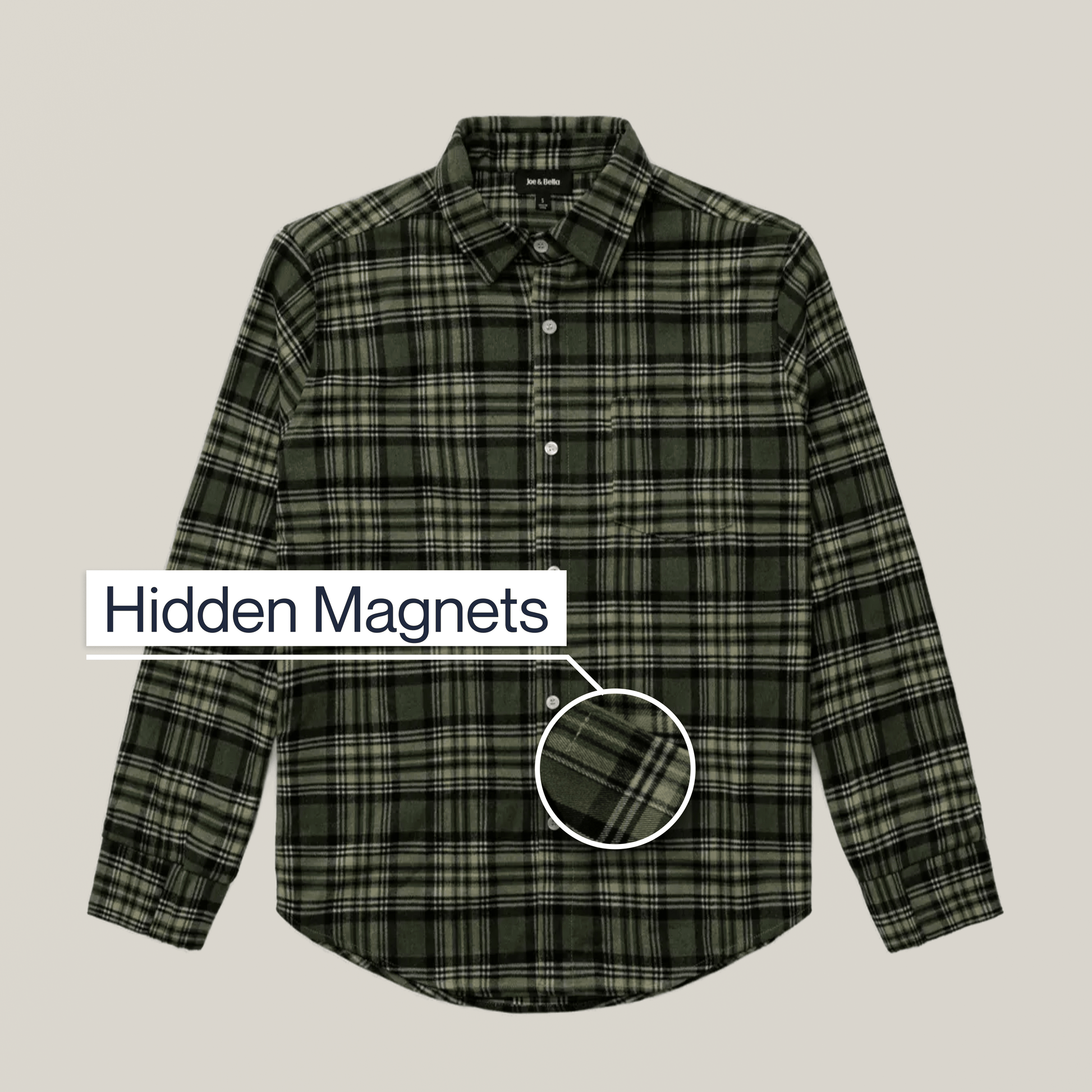 ["Joe & Bella Everyday Magnetic Flannel for Men ", "Green Plaid"]