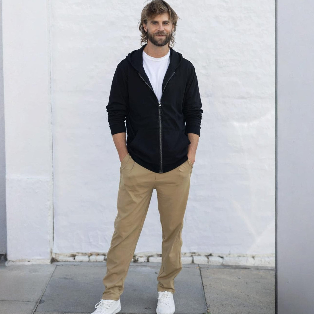 ["Joe & Bella Dark Khaki / S Everyday Side-Zip Pants for Men"]