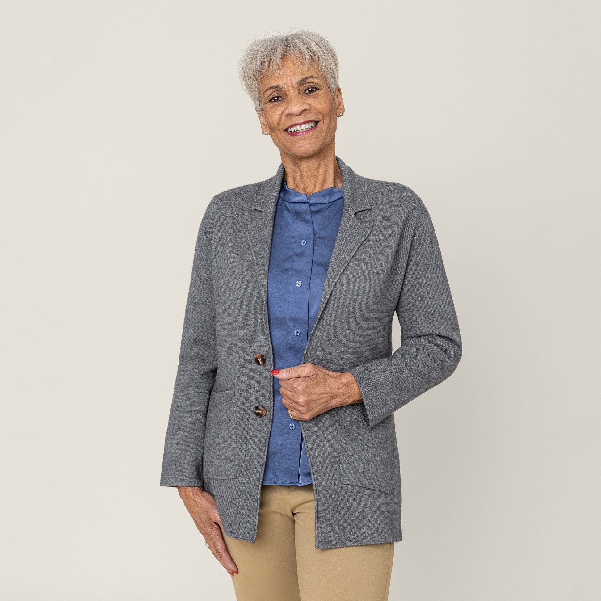 ["Joe & Bella Signature Magnetic Cardigan for Women ", "Heathered Grey"]