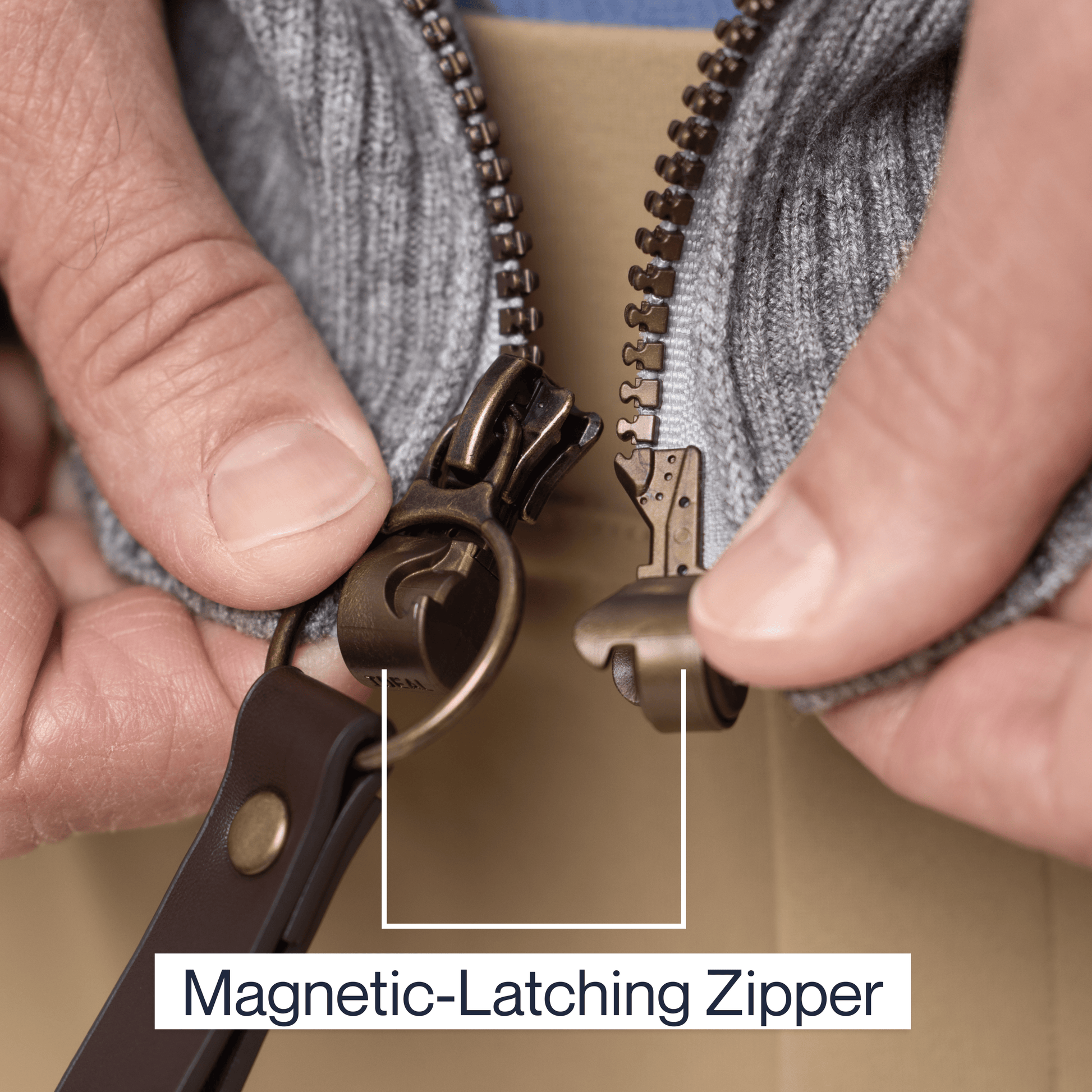 ["Joe & Bella Signature Magnetic Zip-Up Sweater For Men ", "Heathered Grey"]