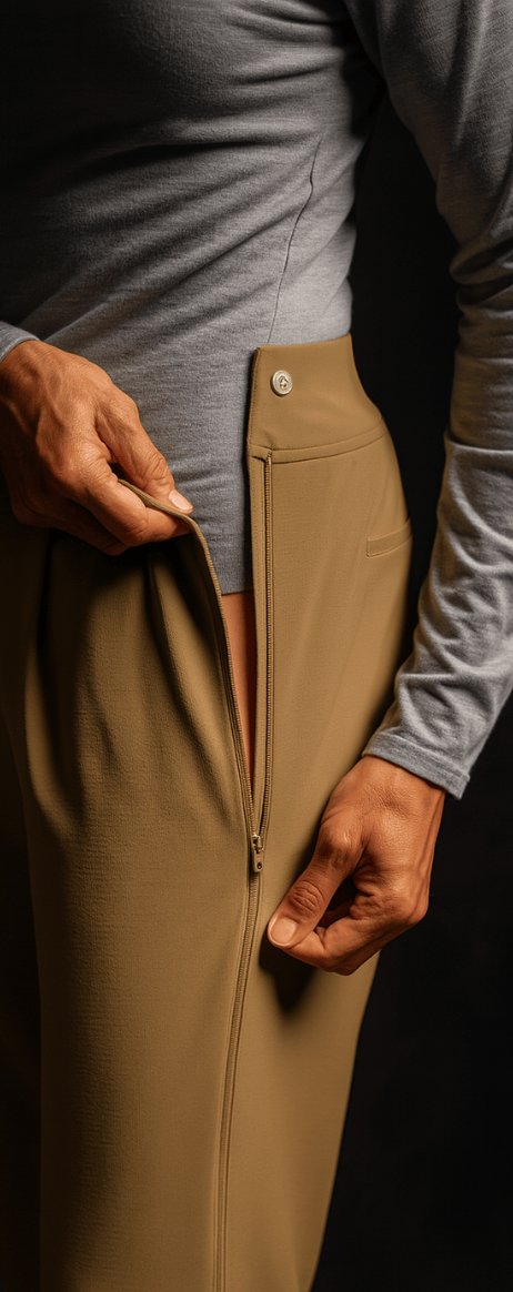 woman opening her side zip pants