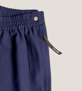 CareZips® Adaptive Pants in Navy | Close-Up of Side Snap and Extended Zipper Pull