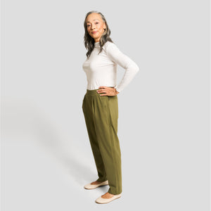 Everyday Adaptive Freedom Pant for Women by Joe & Bella in Olive | Side View of Adaptive Pants with Side Zippers that Extend from Waist to Knee