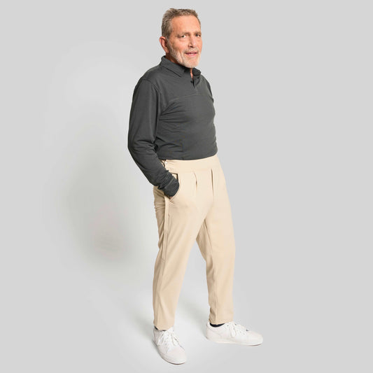 Everyday Freedom Pant for Men by Joe & Bella in Khaki |  Men's Adaptive Pull-On Pants Full Body View#Khaki