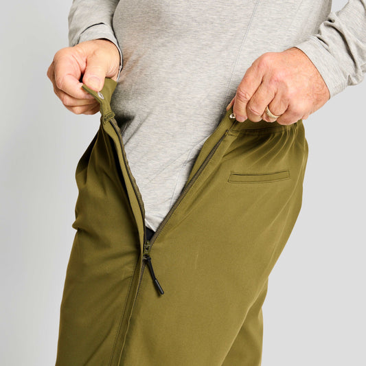 Everyday Freedom Pant for Men by Joe & Bella in Olive |  Men's Adaptive Pants with Snap Open and Side Zipper Partially Open