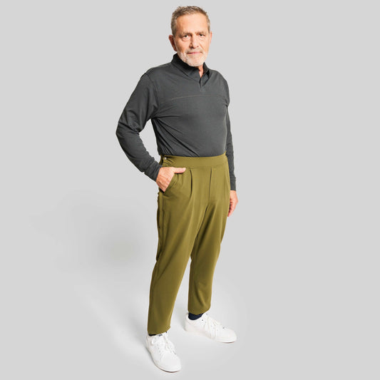 Everyday Freedom Pant for Men by Joe & Bella in Khaki |  Men's Adaptive Pull on Pants Full Body View#Olive