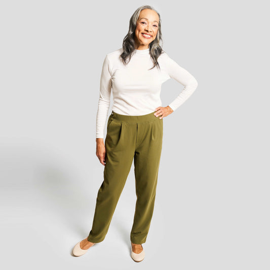 Everyday Adaptive Freedom Pant for Women by Joe & Bella in Olive | Fully Body Front View of Women's Adaptive Pants#Olive