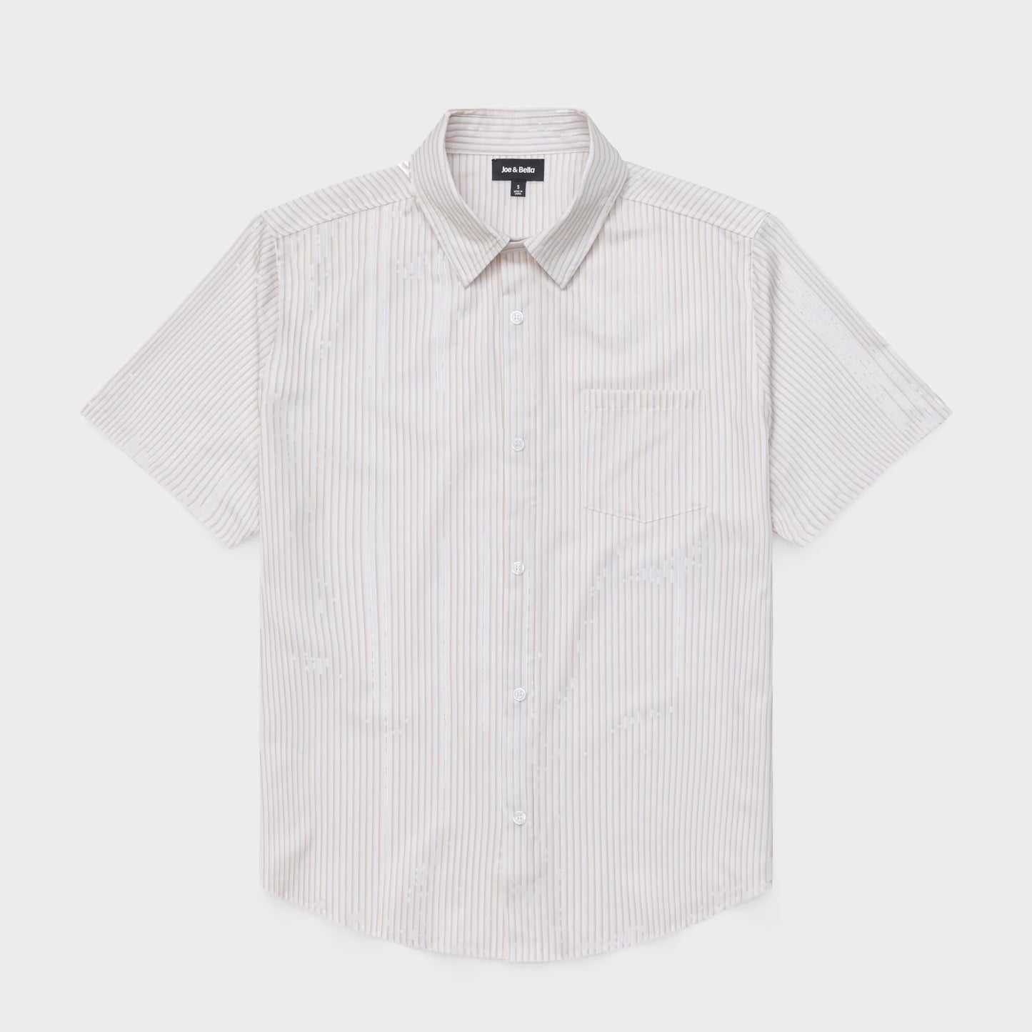 Short-sleeve striped shirt on a beige background #Tan Stripe