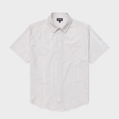 Short-sleeve striped shirt on a beige background #Tan Stripe