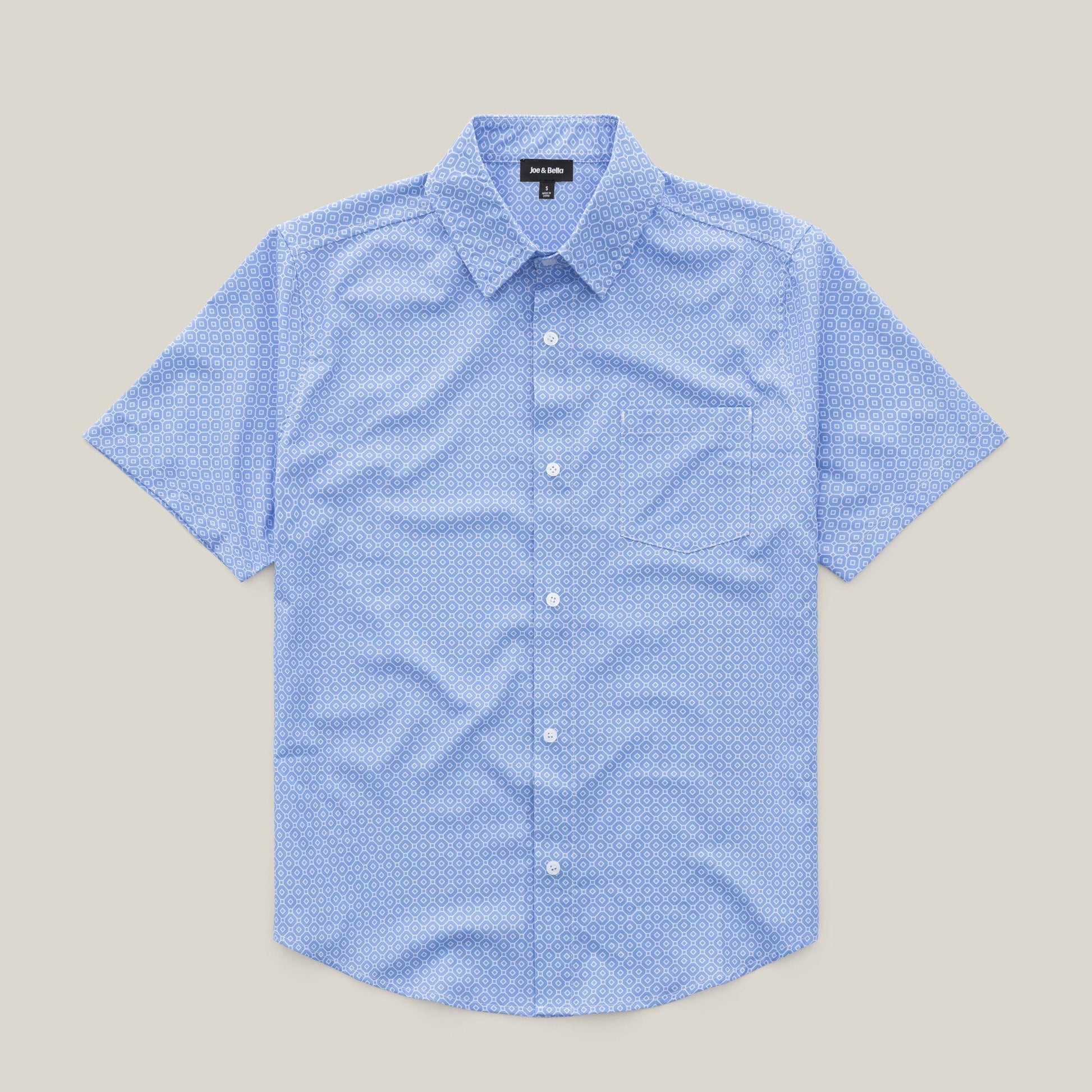 ["Joe & Bella Blue Tile / S Short-Sleeve Everyday Magnetic-Button Shirt for Men ", "Blue Tile"]