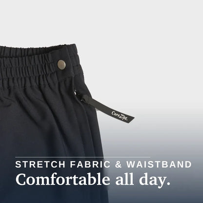  text reading 'STRETCH FABRIC & WAISTBAND Comfortable all day.'. Joe & Bella CareZips® Men's Adaptive Pants #Black