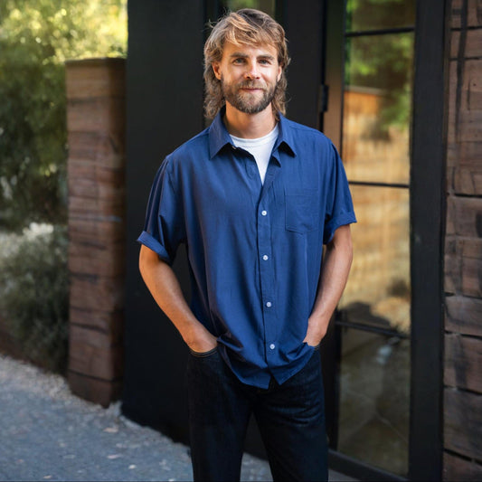 Joe & Bella Dark Navy / S Short-Sleeve Everyday Magnetic-Button Shirt for Men #Dark Navy