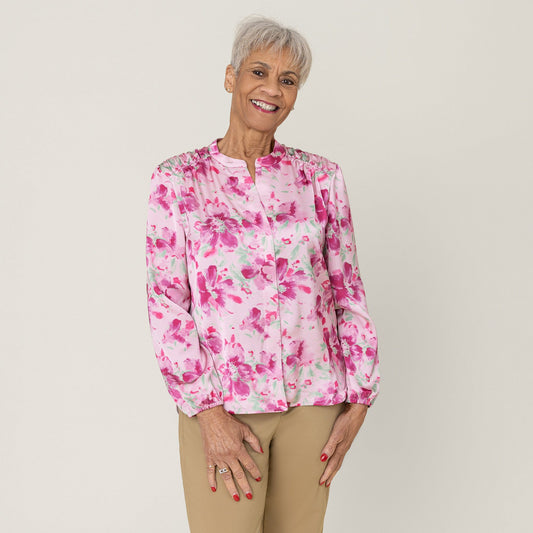 Joe & Bella Everyday Magnetic Button Blouse for Women#Pink Floral