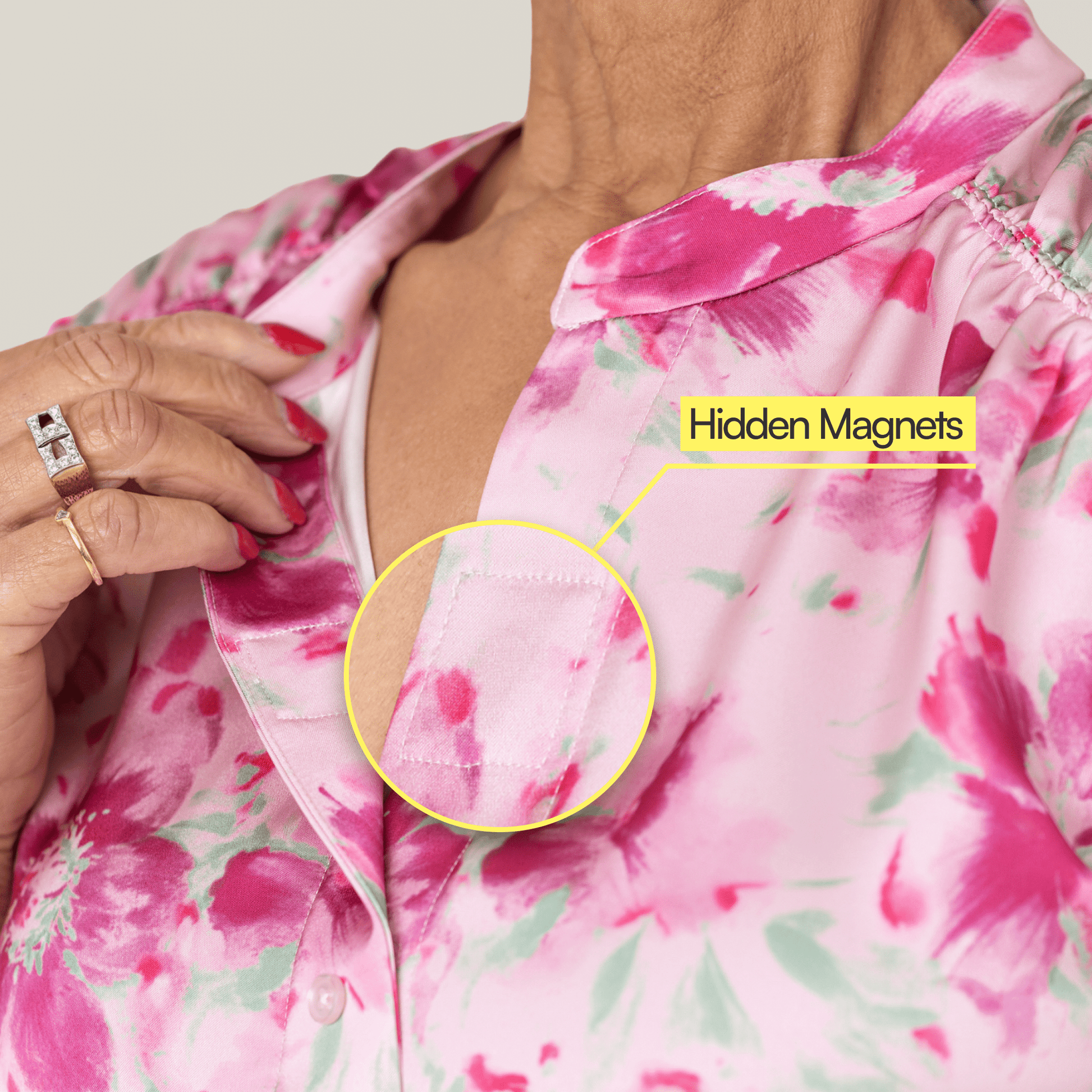 ["Joe & Bella Everyday Magnetic Button Blouse for Women", "Pink Floral"]