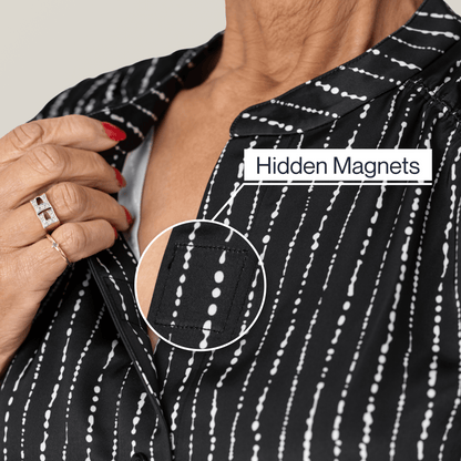 Joe & Bella Black & White Geo / XS Everyday Magnetic Button Blouse for Women#Black & White Geo