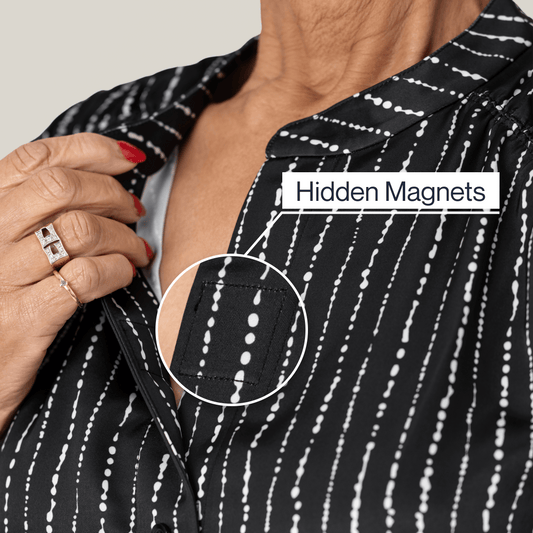 Joe & Bella Black & White Geo / XS Everyday Magnetic Button Blouse for Women#Black & White Geo
