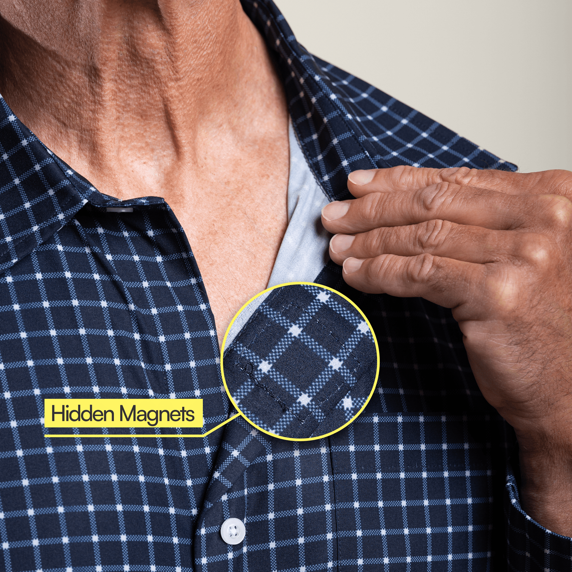 ["Joe & Bella Everyday Magnetic Button-Down for Men | Tailored-Fit", "Navy Check"]