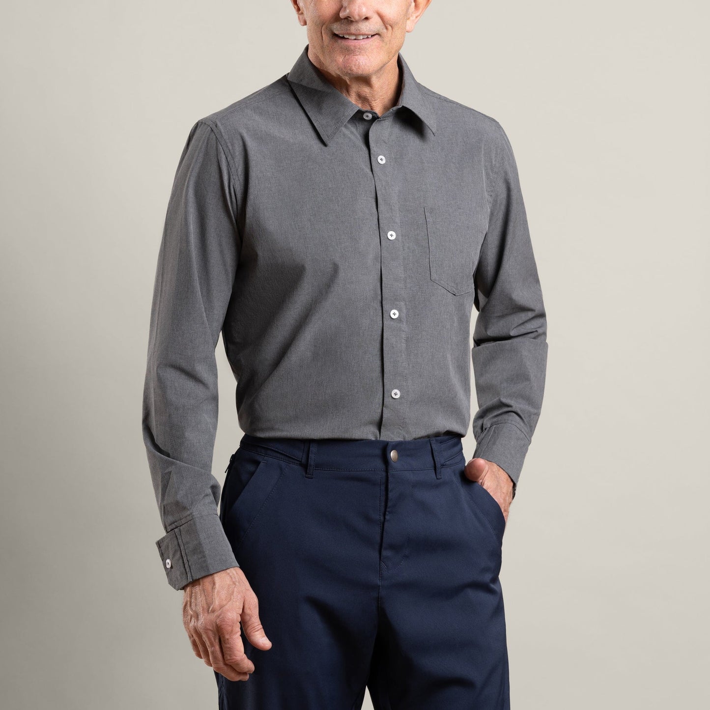 Joe & Bella Everyday Magnetic Button-Down for Men | Tailored-Fit#Heathered Grey