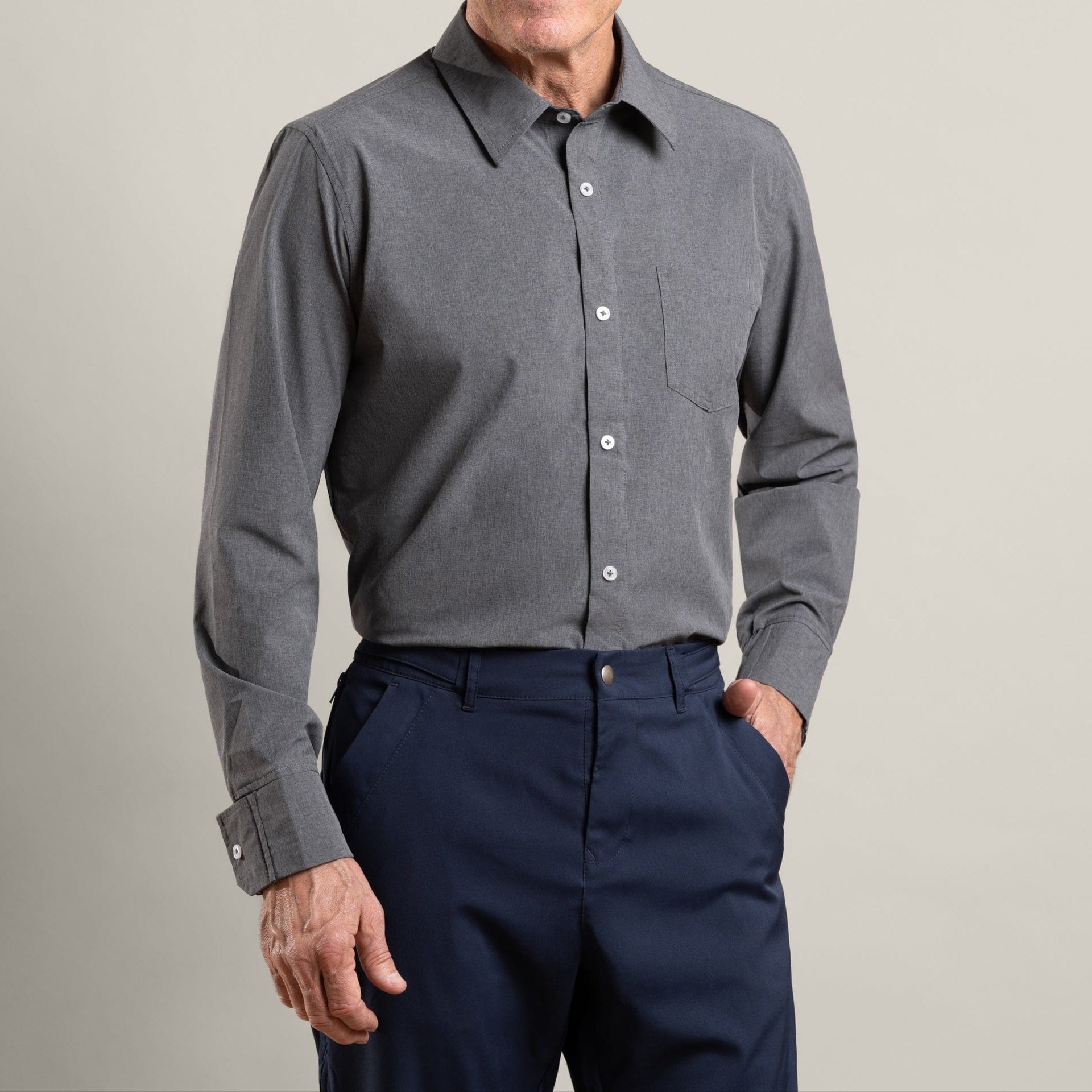 ["Joe & Bella Everyday Magnetic Button-Down for Men | Tailored-Fit", "Heathered Grey"]