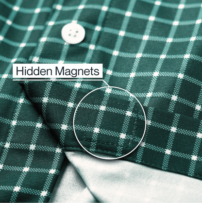 Joe & Bella Green Check / S Magnetic Button-Down for Men | Relaxed-Fit#Green Check