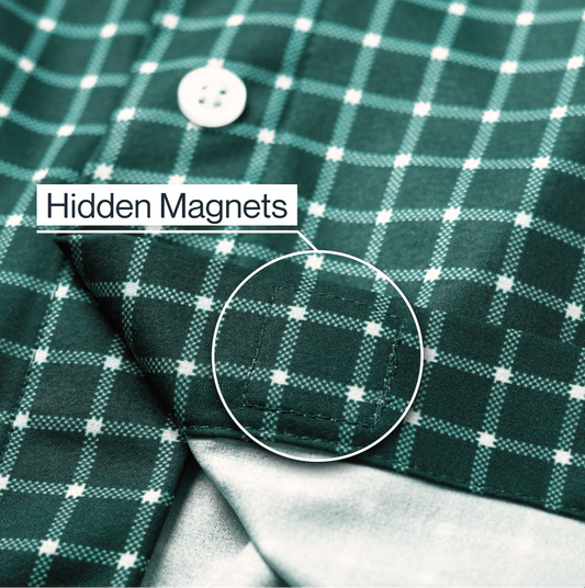 Joe & Bella Green Check / S Magnetic Button-Down for Men | Relaxed-Fit#Green Check