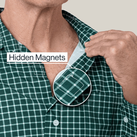 Joe & Bella Green Check / S Magnetic Button-Down for Men | Relaxed-Fit#Green Check