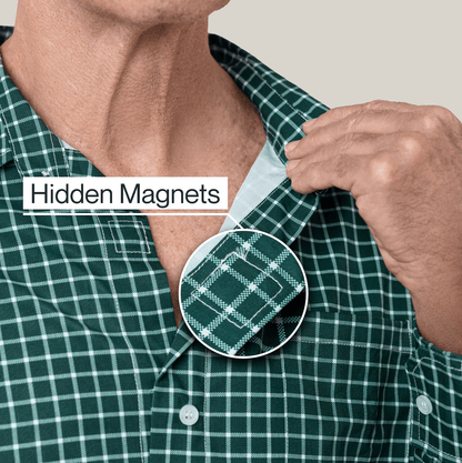 Joe & Bella Green Check / S Magnetic Button-Down for Men | Relaxed-Fit#Green Check