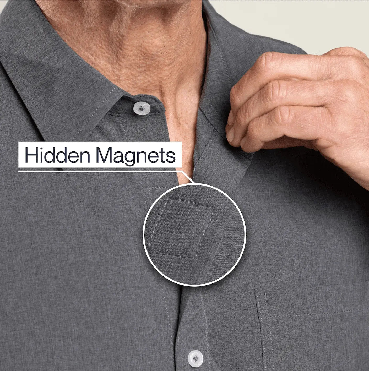 ["Joe & Bella Everyday Magnetic Button-Down for Men | Tailored-Fit ", "Heathered Grey"]
