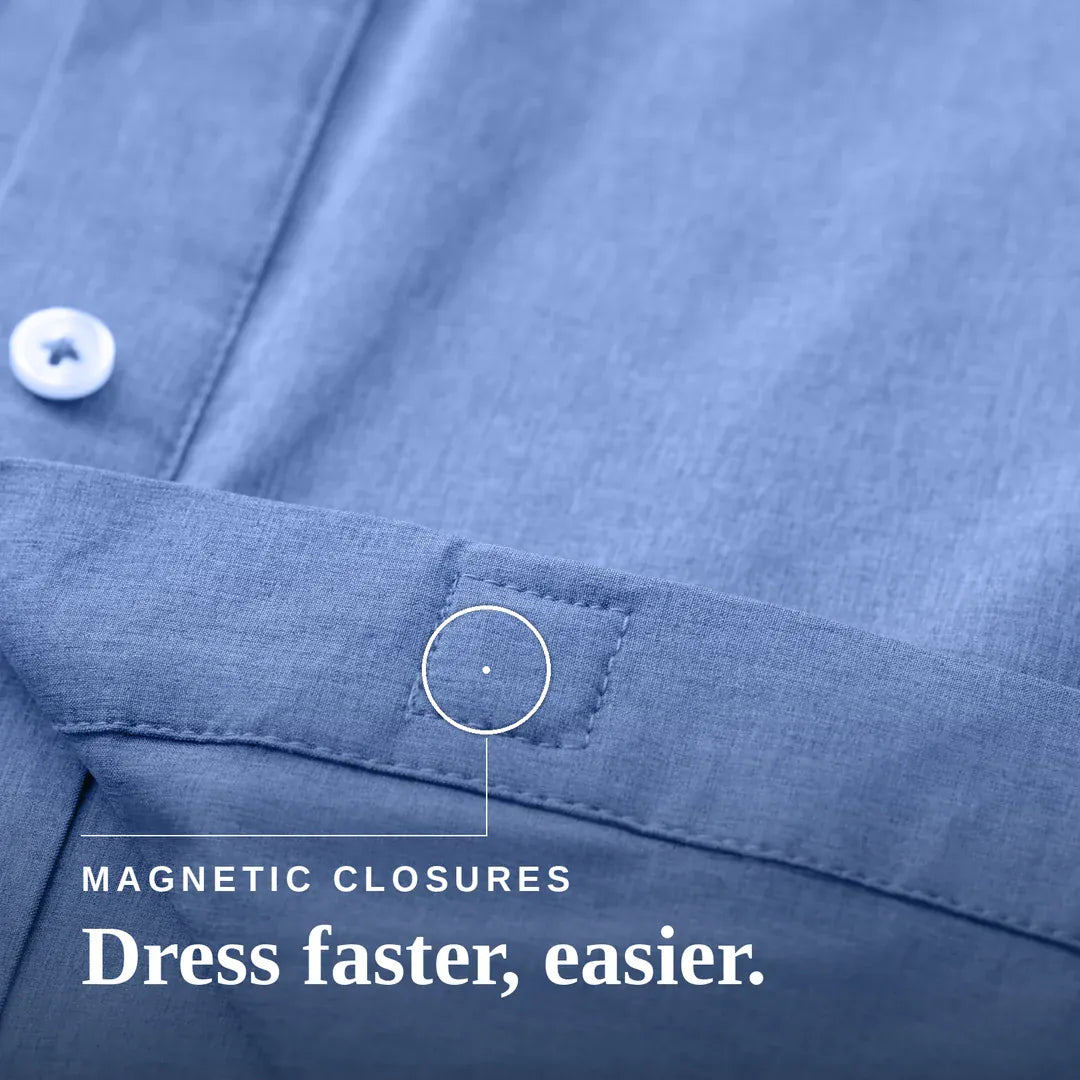 ["Joe & Bella Everyday Magnetic Button-Down for Men | Tailored-Fit ", "Heathered Blue"]