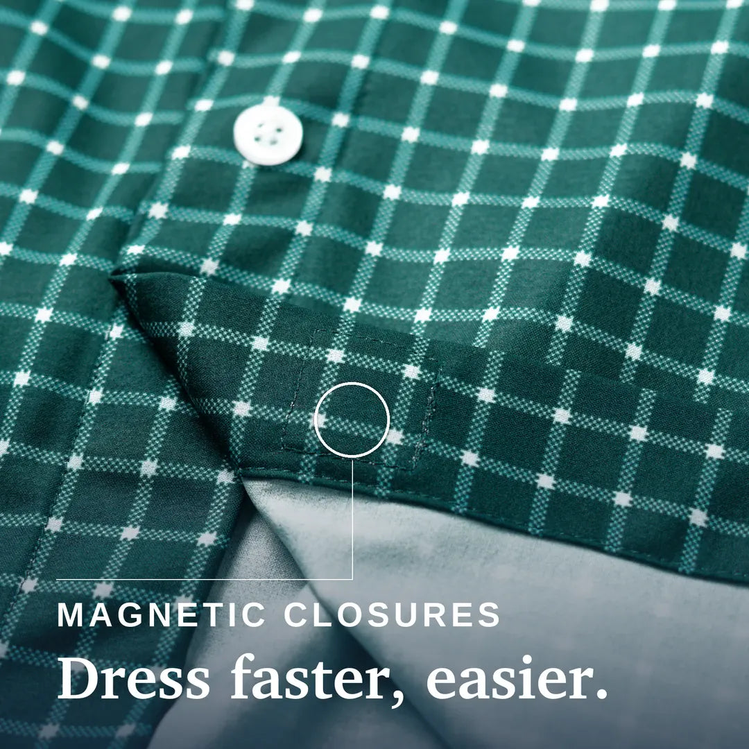 Joe & Bella Everyday Magnetic Button-Down for Men | Tailored-Fit#Green Check