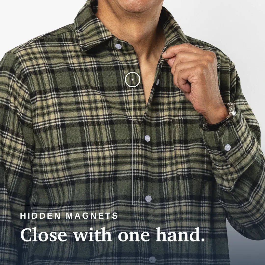 Joe & Bella Green Plaid / S Everyday Magnetic Flannel for Men #Green Plaid