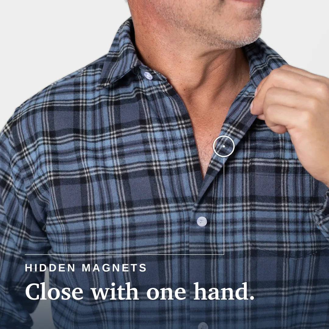 ["Joe & Bella S Everyday Magnetic Flannel for Men ", "Blue Plaid"]