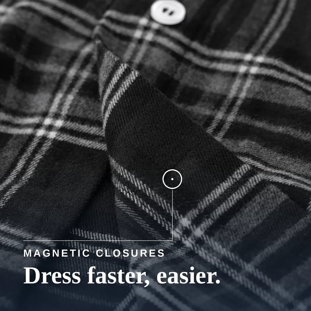 ["Joe & Bella Everyday Magnetic Flannel for Men ", "Black Plaid"]
