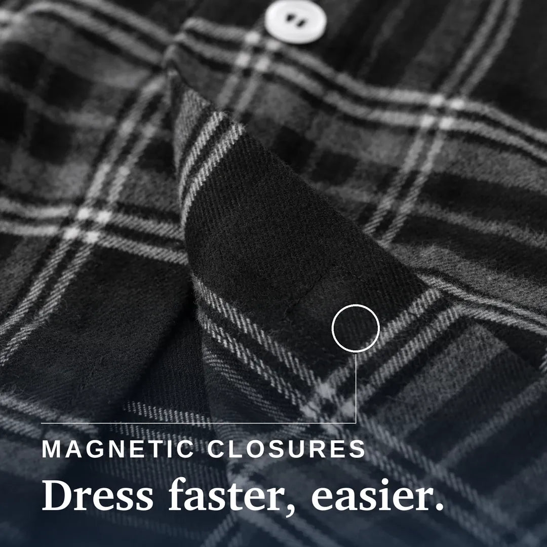["Joe & Bella Everyday Magnetic Flannel for Men ", "Black Plaid"]