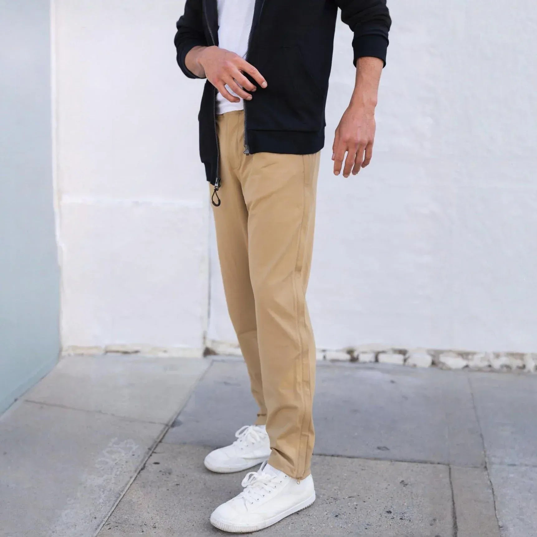 ["Joe & Bella Dark Khaki / S Everyday Side-Zip Pants for Men ", "Dark Khaki"]